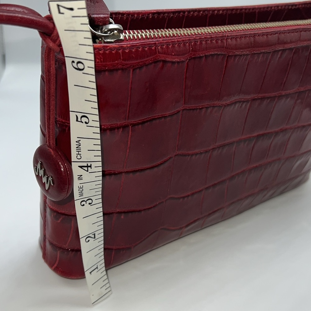 🌹MONSAC SCARLET RED CROCODILE EMBOSSED LEATHER SHOULDER BAG - Picture 15 of 17